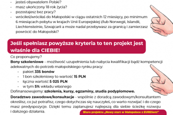 Trwa rekrutacja do Projektu: „Nowy start w Małopolsce z EURESem".